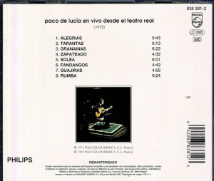 Paco de Lucia en Vivo Desde el Teatro Real    CD (1975)