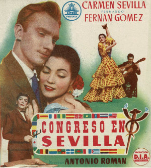 Cartel de Mano ,Congreso en Sevilla ,Carmen Sevilla ,Fernando Fernan Gomez (1955)